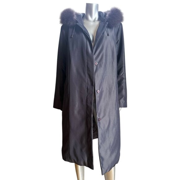 1 MADISON Luxe Long Winter Gray Coat With Fox Fur Trim Hood Button Front 1X - Picture 1 of 11